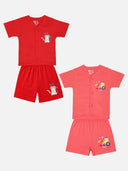 Baby 100% Cotton Front Open Half Sleeves Short Suit Solid
