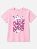 Girls Cotton Typographic Printed T-Shirt Round Neck Half Sleeves Casual Wear Top for School, Play and Weekend Outfits