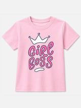 Girls Cotton Typographic Printed T-Shirt Round Neck Half Sleeves Casual Wear Top for School, Play and Weekend Outfits