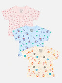 Unisex Baby Printed Round Neck Half Sleeves Vest for Innerwear Comfort and Easy Everyday Use - Pack of 3
