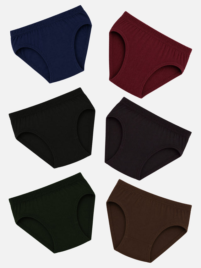 Boys 100% Cotton Innerwear Briefs with Comfortable Fit Styling for Everyday Essentials and Regular Use - Pack of 6