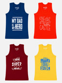 Boys 100% Cotton Printed Round Neck Sleeveless Innerwear Vest for Everyday Comfort and Regular Use - Pack of 4
