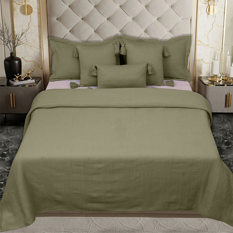 BodyComfy 100% Cotton Hosiery King-Size Fitted Bedcover – Checkered Block Texture