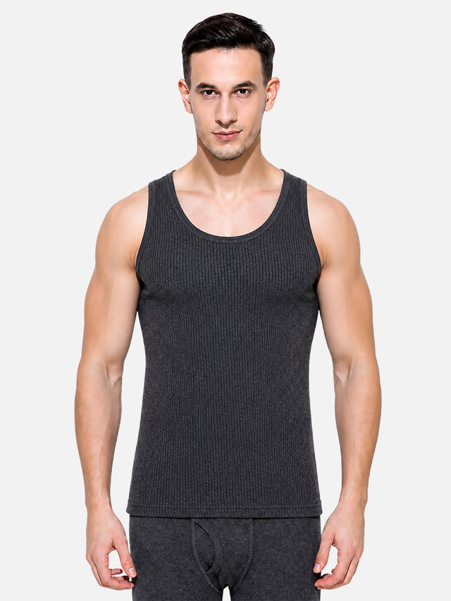 Men Antibacterial Sleeveless Thermal Top with Round Neck and Regular Fit for Winter Base Layering - Pack of 1