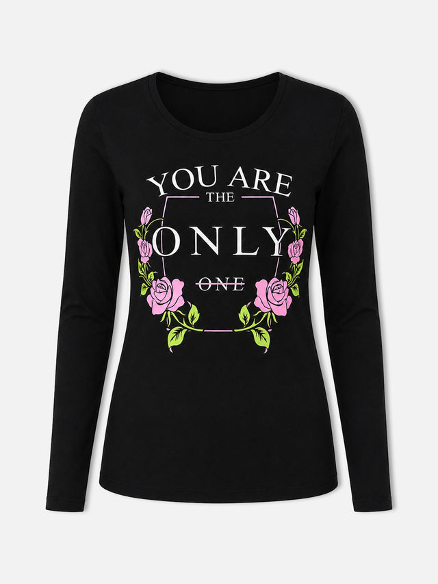 Women Cotton T-Shirt Round Neck Full Sleeves with Regular Fit Graphic Printed Styling for Everyday Casual Wear