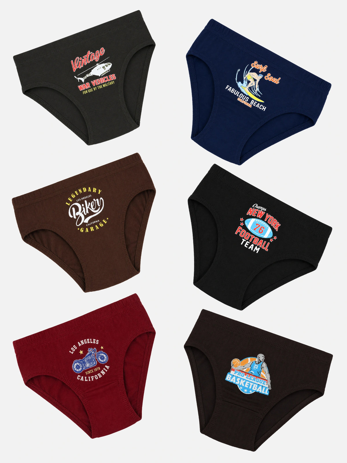 Unisex Kids 100% Cotton Briefs with Breathable Soft Innerwear Comfort for Everyday Essentials - Pack of 6