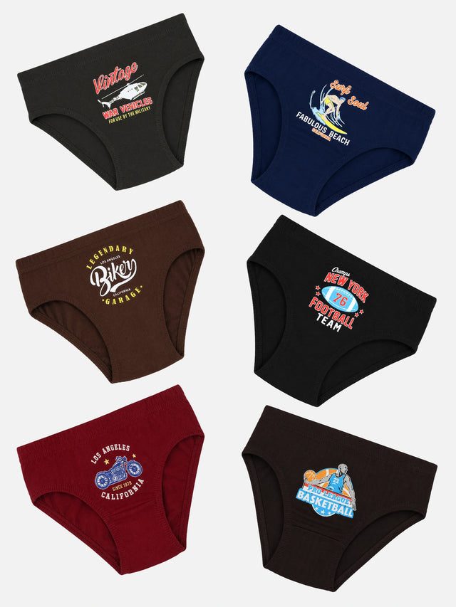 Unisex Kids 100% Cotton Briefs with Breathable Soft Innerwear Comfort for Everyday Essentials - Pack of 6