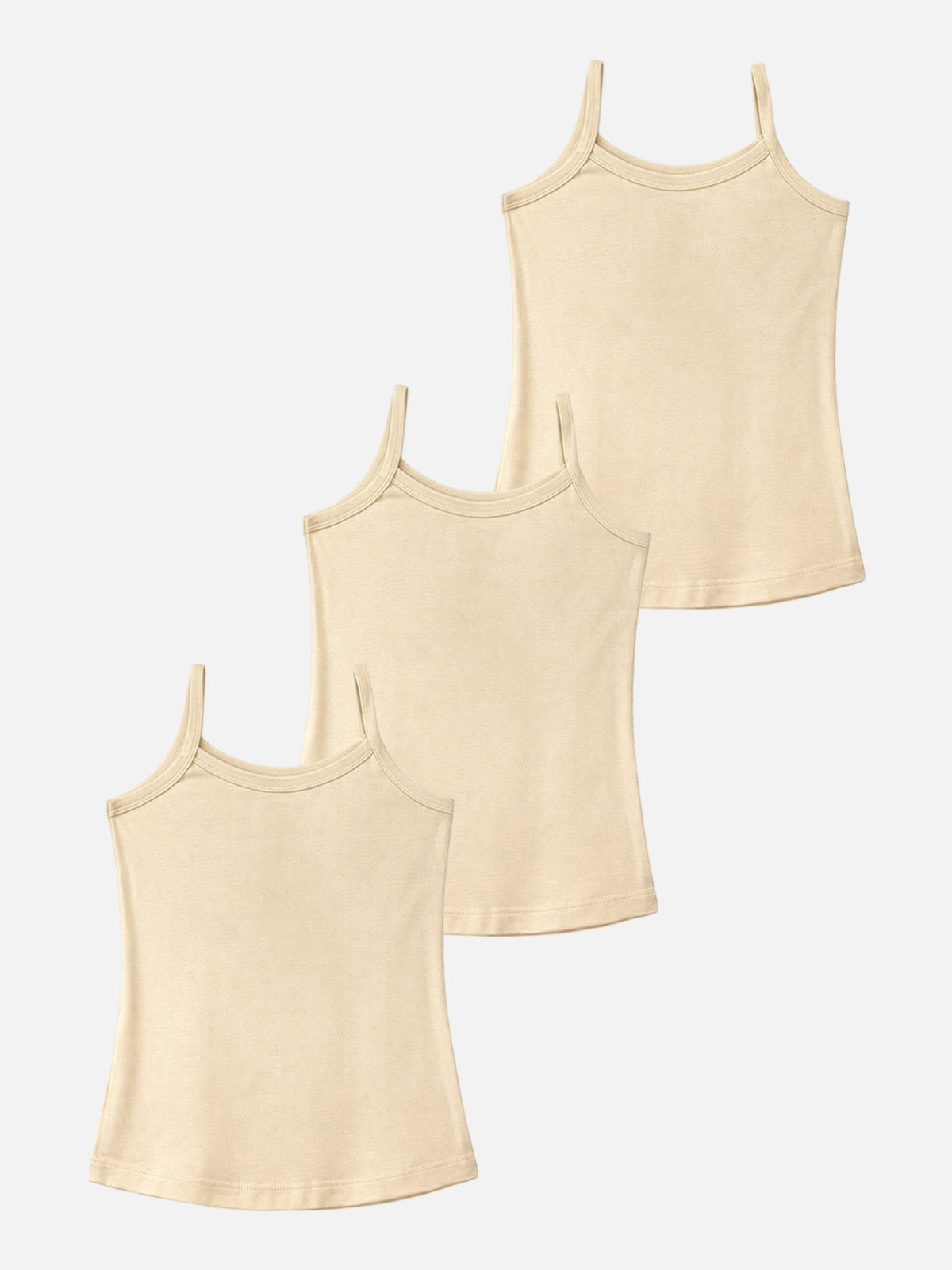 Girls Plain Vest 100% Cotton Sleeveless Innerwear Camisole and U-Neck Styling for Lightweight Comfort - Pack of 3