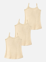 Girls Plain Vest 100% Cotton Sleeveless Innerwear Camisole and U-Neck Styling for Lightweight Comfort - Pack of 3