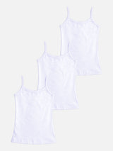 Girls Plain Vest 100% Cotton Sleeveless Innerwear Camisole and U-Neck Styling for Lightweight Comfort - Pack of 3