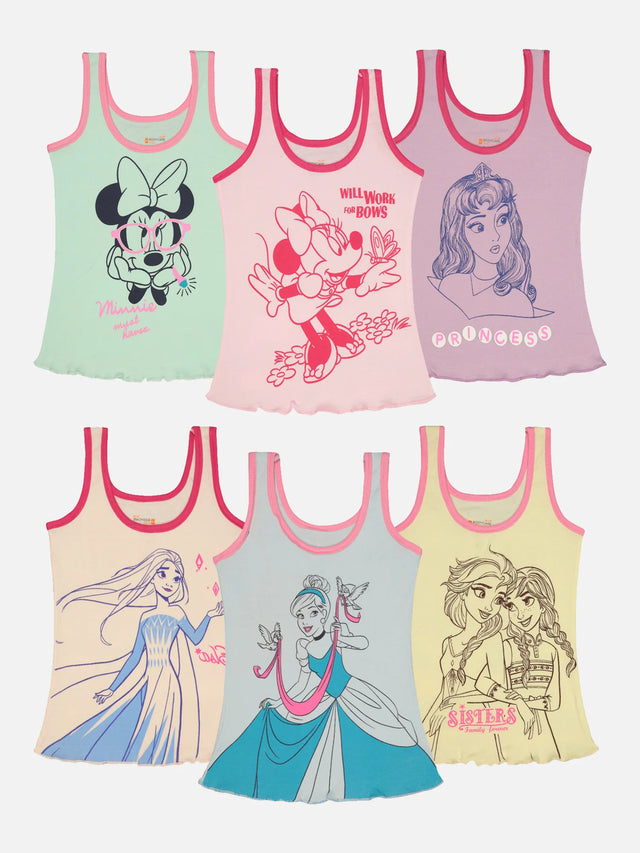 Girls Cotton Rib Vest Round Neck Sleeveless Pack of 6 - Bodycare