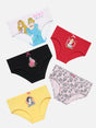 Assorted girls' cotton brief underwear multipack with princess cartoon prints, displayed flat.