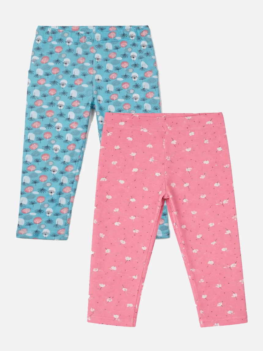 Girls Cotton Spandex Leggings Inner Elastic Stretch Pack of 2 - Bodycare