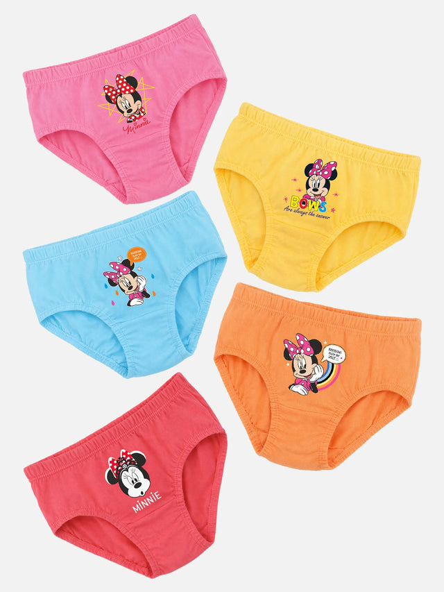 Kids cotton briefs multipack with Minnie Mouse prints in pink, yellow, blue, orange and red