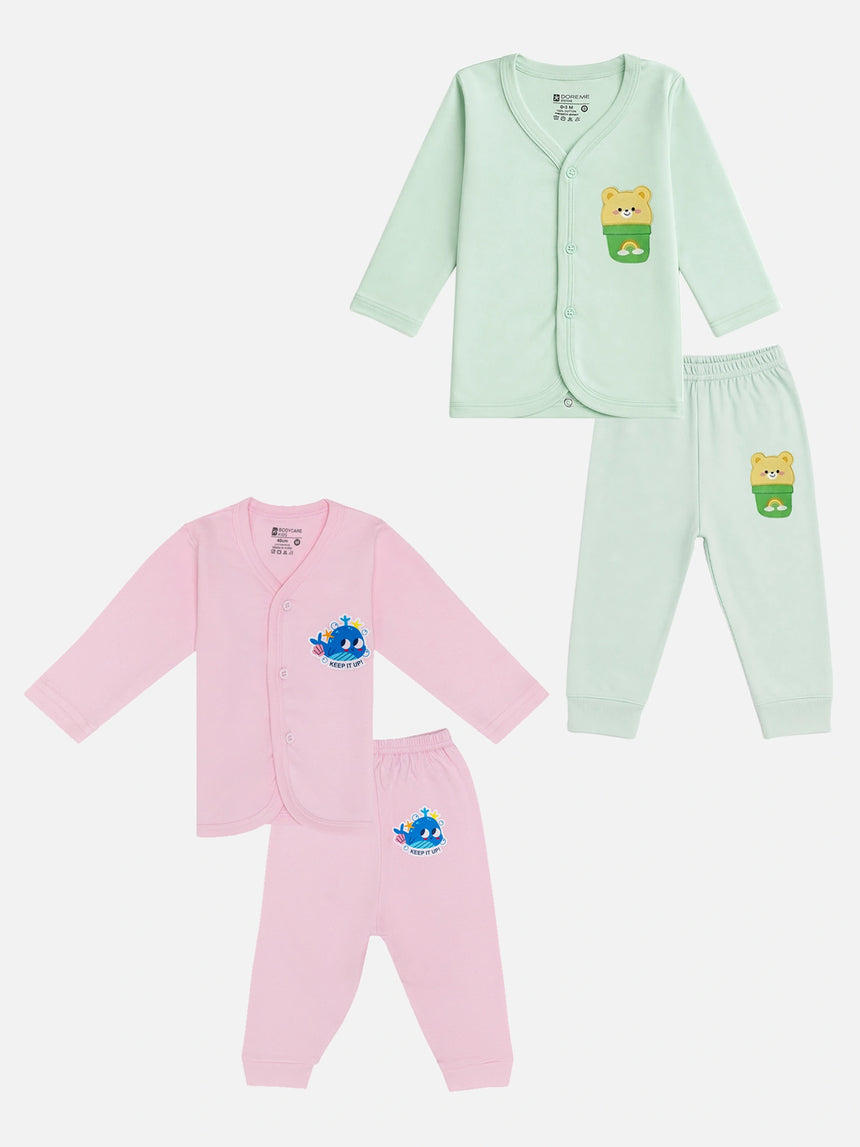 Baby Cotton Rich Front Open Full Sleeves Pajami Suit