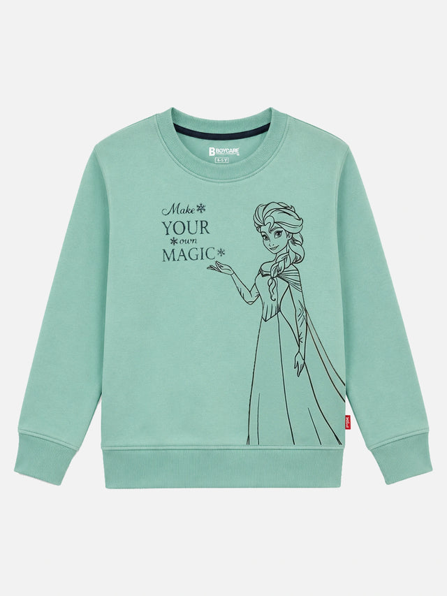 Girls Princess Printed Round Neck Sweatshirt with Full Sleeves for Casual Wear and Cool-Weather Comfort