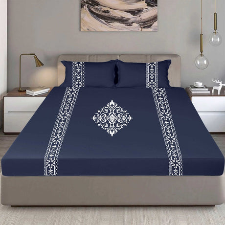 King Size Cotton Fitted Bedsheet Applique Print