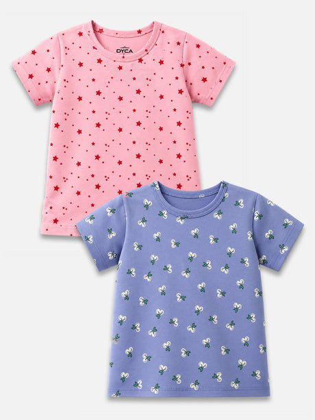 Girls 100% Cotton T-Shirt Round Neck Half Sleeves Pack of 2
