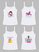 Girls 100% Cotton Printed Dori Neck Sleeveless Innerwear Vest for Everyday Comfort and Regular Use - Pack of 4