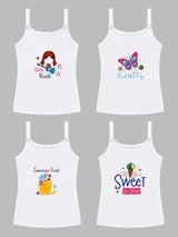 Girls 100% Cotton Printed Dori Neck Sleeveless Innerwear Vest for Everyday Comfort and Regular Use - Pack of 4