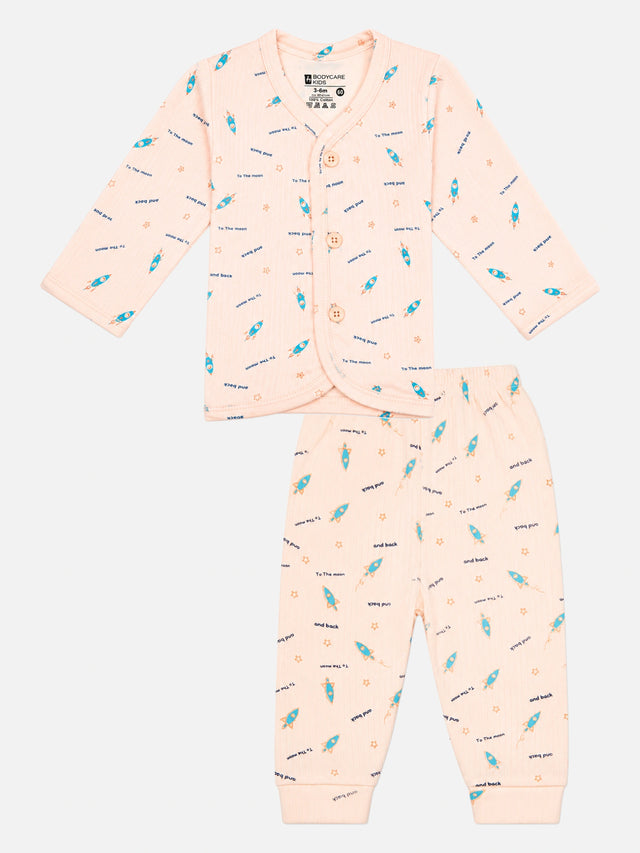 Unisex Front Open Thermal Suit with Top and Bottom Set for Baby Winter Layering and Comfortable Sleepwear