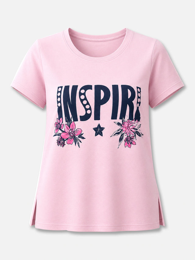 Women Cotton Long T-Shirt Round Neck Half Sleeves with Regular Fit Graphic Printed Styling for Casual Wear