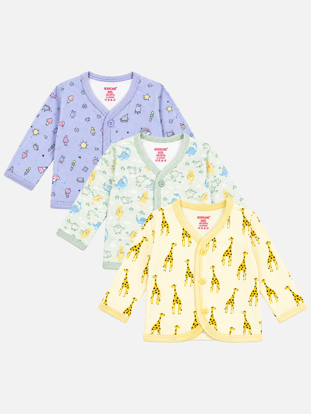 Unisex Baby Printed Front Open Top for Easy Dressing, Comfortable Daily Wear and Regular Wardrobe Use - Pack of 3