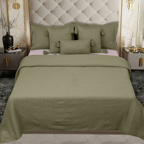 BodyComfy 100% Cotton Hosiery King-Size Fitted Bedcover – Minimalist Grid Texture Pattern