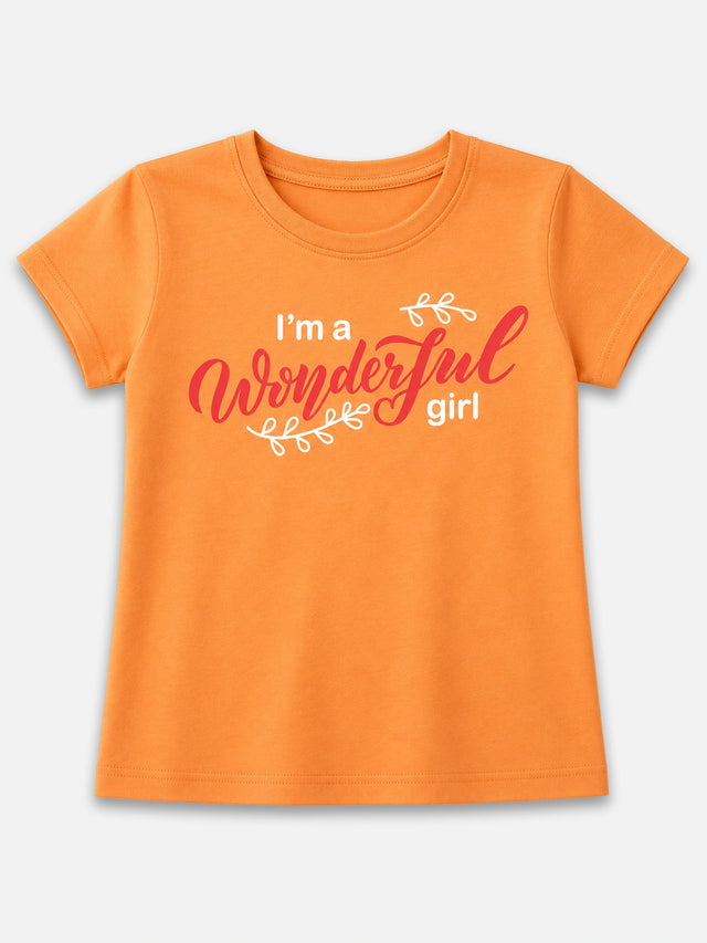 Girls 100% Cotton Typographic Printed Round Neck Half Sleeve T-Shirt for Everyday Casual Wear and Regular Wardrobe Use