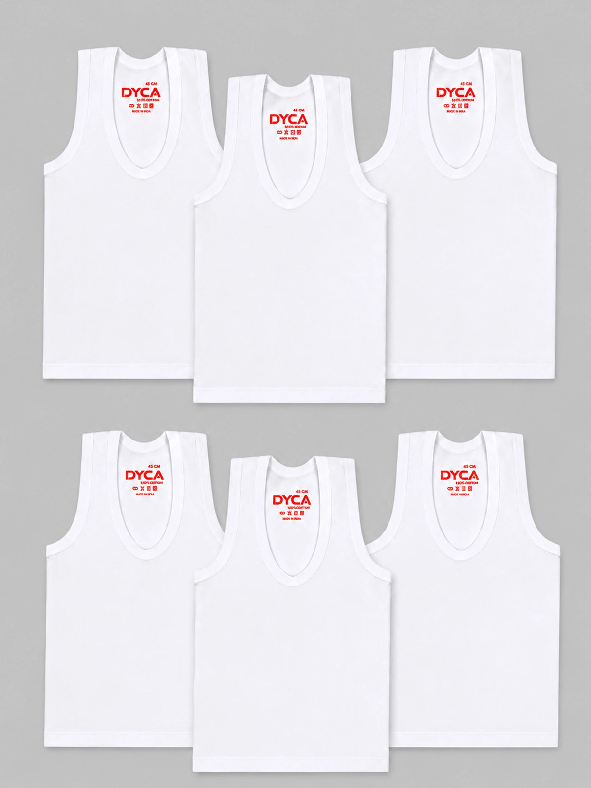 Boys Cotton Vest with Round Neck Sleeveless Design for Comfortable Innerwear Essentials and Regular Use - Pack of 6