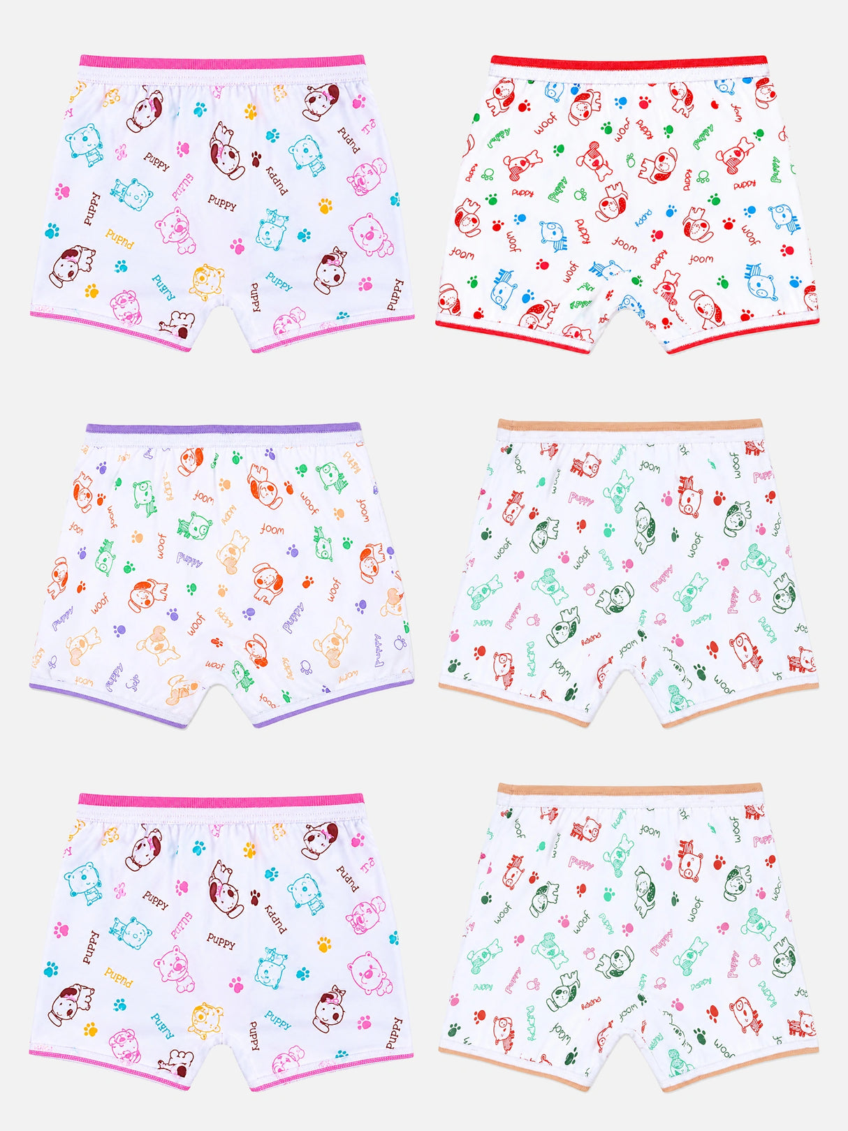 Unisex 100% Cotton Printed Bloomer with Top Elastic Waist for Comfortable Innerwear Essentials - Pack of 6