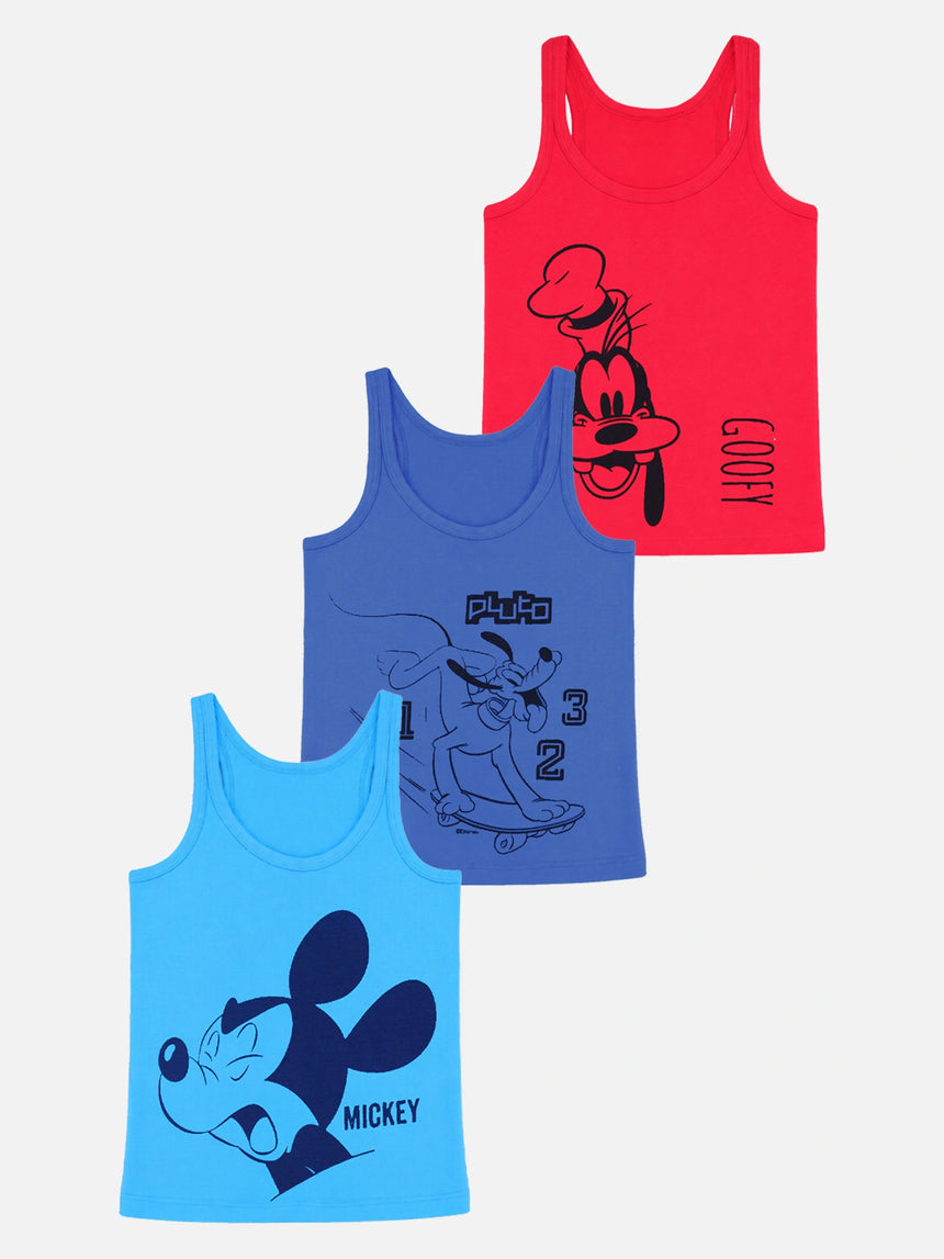 Boys Mickey & Friends Vest Round Neck Sleeveless Pack of 3 - Bodycare