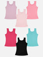 Girls Cotton Rib Vest Round Neck Sleeveless Pack of 6 - Bodycare