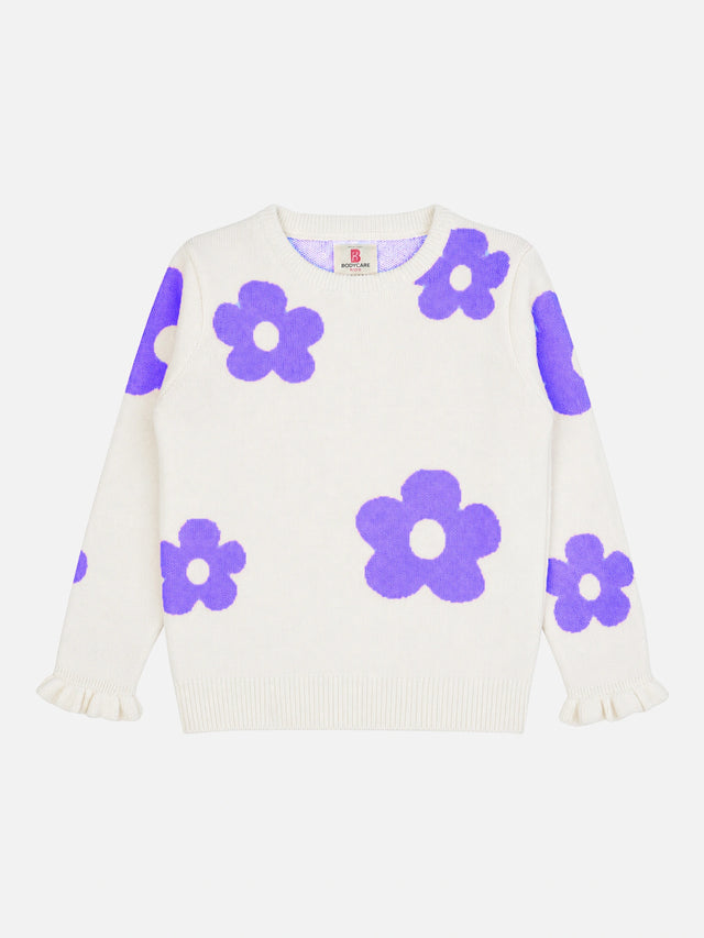 Girls Polyester Blend Round Neck Full Sleeves Sweater with Comfortable Winter Wear Styling for Regular Use