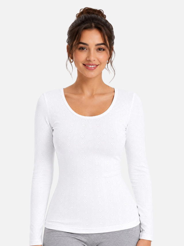Women Round Neck Full Sleeves Thermal Top with Thin Fabric and High Warmth for Optimum Heat in Cold Weather