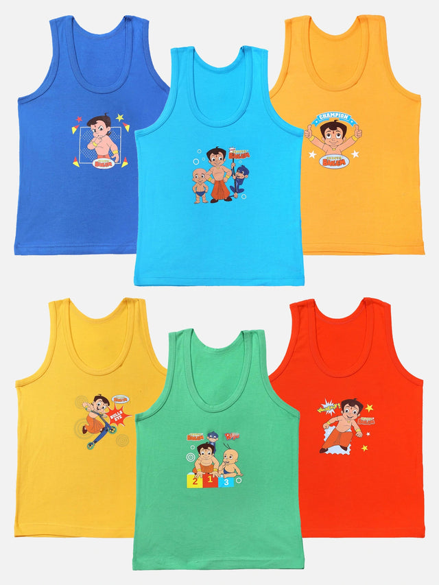 Boys Chotta Bheem Vest Round Neck Sleeveless Pack of 6 - Bodycare