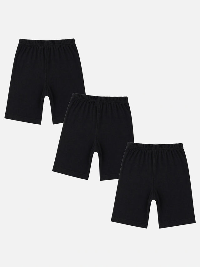 Kids black innerwear shorts multipack, soft cotton, elastic waistband, plain design