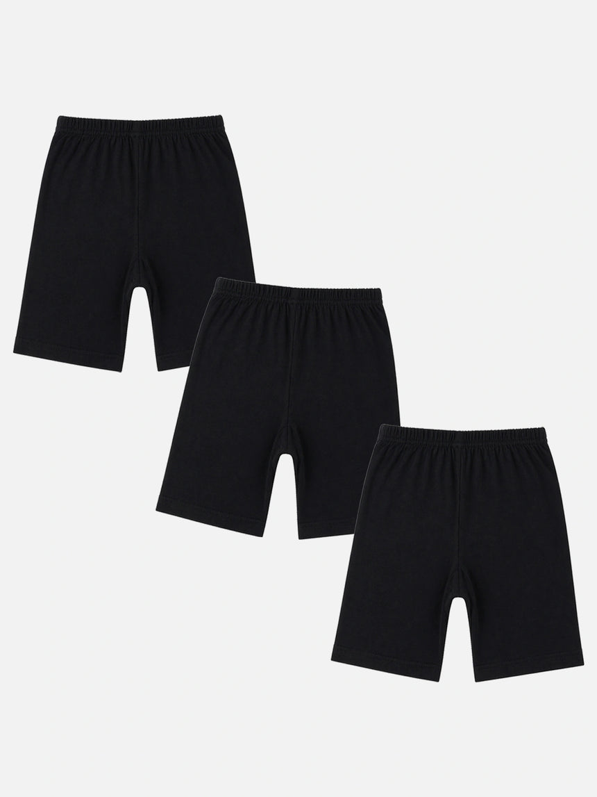 Kids black innerwear shorts multipack, soft cotton, elastic waistband, plain design