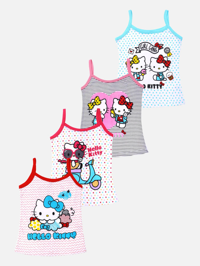 Girls Hello Kitty 100% Cotton Camisole Innerwear Vest with Sleeveless Comfort for Everyday Essentials - Pack of 4