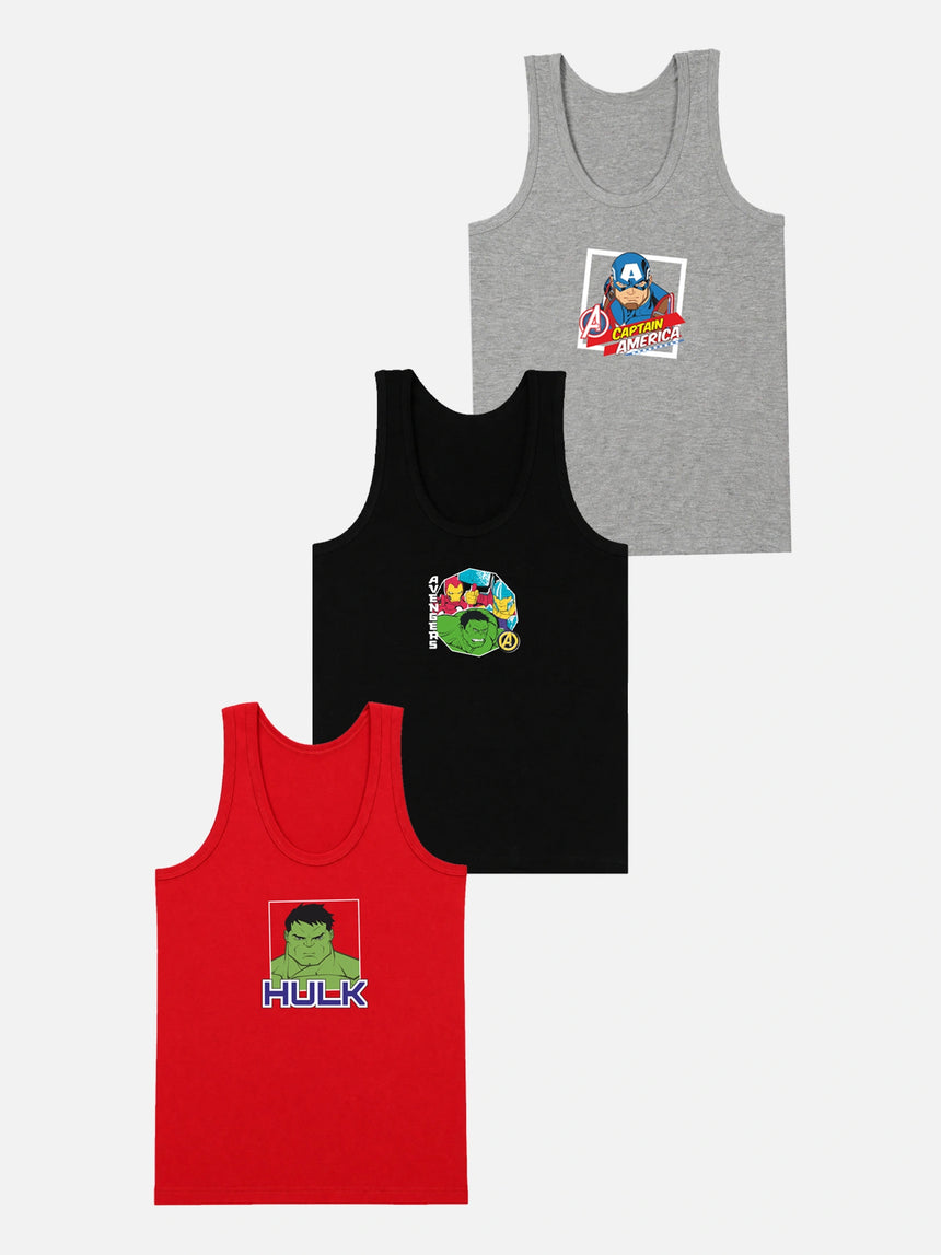 Boys Avengers Vest Round Neck Sleeveless Pack of 3