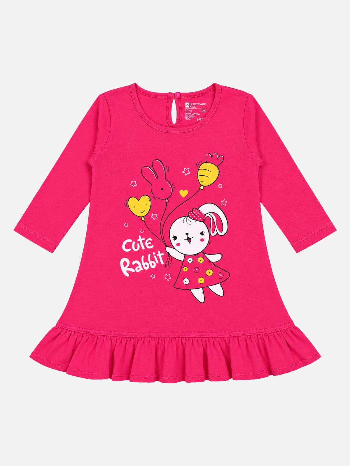 Baby Girls 100% Cotton Full Sleeve Frock with Breathable Fabric, Skin Friendly Regular Fit and Comfortable Wear - Pack of 1