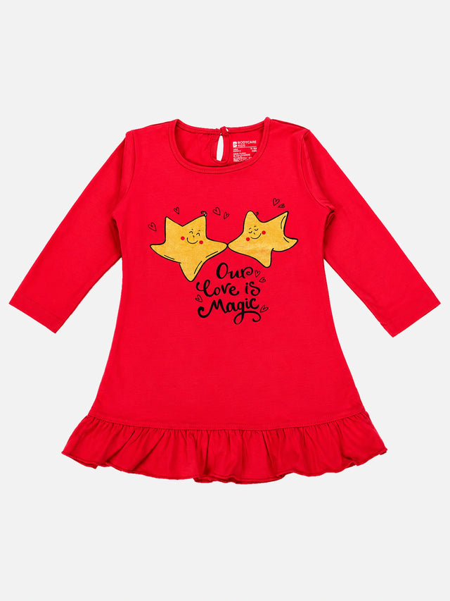 Baby Girls 100% Cotton Full Sleeve Frock with Breathable Fabric, Skin Friendly Regular Fit and Comfortable Wear - Pack of 1