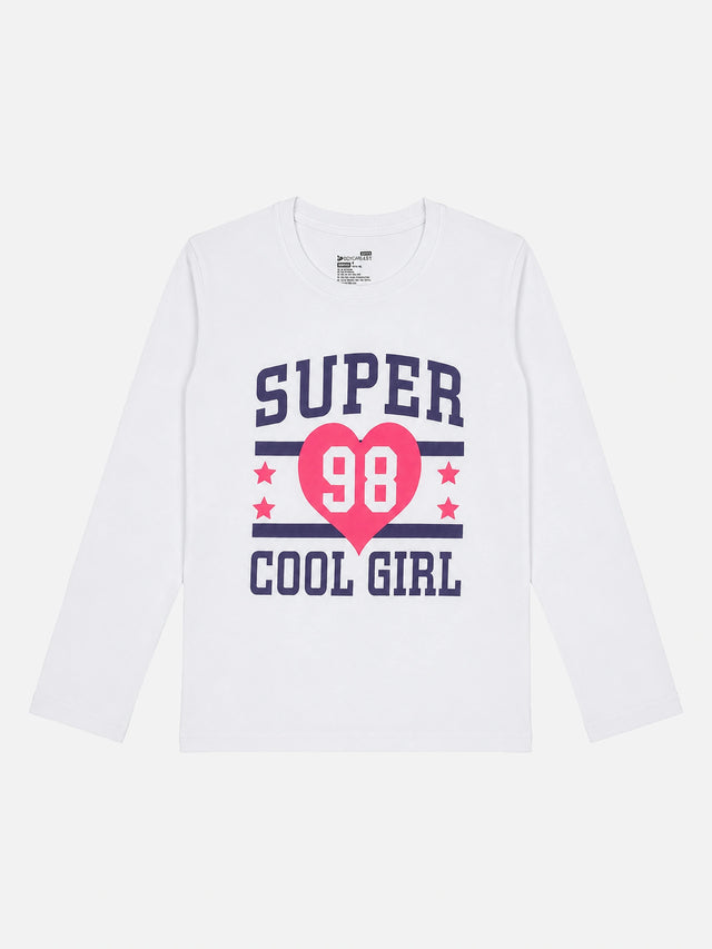 Girls Round Neck Full Sleeves Printed T-Shirt with Casual Styling, Easy Movement and Comfortable Regular Wear Appeal