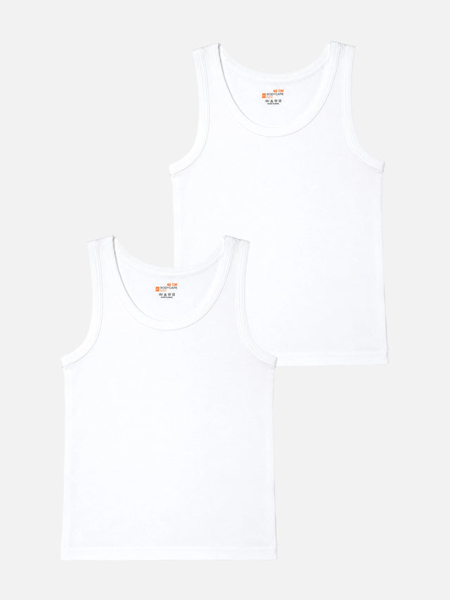 Boys GOTS Certified Organic Cotton Sleeveless Vest with Round Neck, Breathable Skin Friendly Innerwear Comfort - Pack of 2