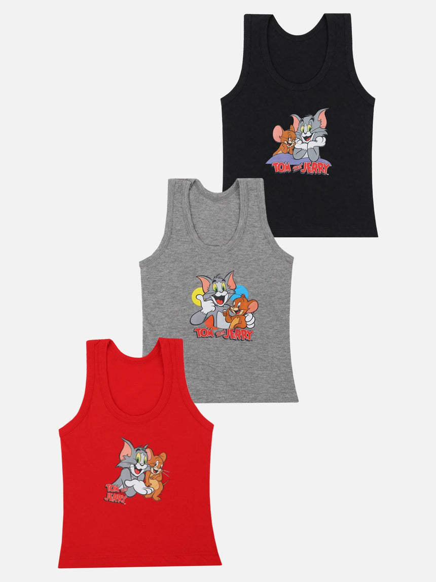 Boys Tom & Jerry Vest Round Neck Sleeveless Pack of 3