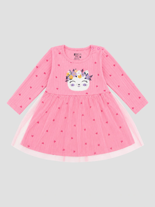 Baby Girls Lycra Rib Frock with Regular Fit for Casual Wear, Easy Movement, Everyday Comfort and Regular Use
