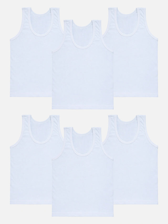 Boys 100% Cotton Vest Round Neck Sleeveless Pack of 6