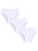Three pack of white kids cotton briefs with elastic waistband on white background
