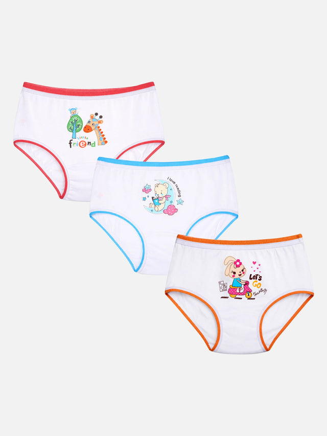 Girls Printed Innerwear Panty 100% Cotton Soft Skin Friendly Top Elastic for Everyday Comfort - Pack of 6