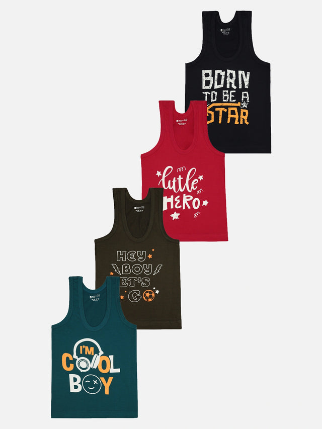Boys 100% Cotton Round Neck Sleeveless Vest with Soft Innerwear Comfort and Everyday Essentials - Pack of 4